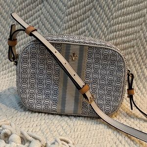 Tory Burch Navy Gemini Link Coated Canvas Crossbody Camera Bag